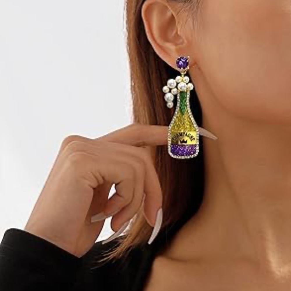 Mardi Gras Champagne Drop Earrings